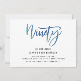 Minimalistischer Blue Foil 90. Geburtstag Einladun Einladung