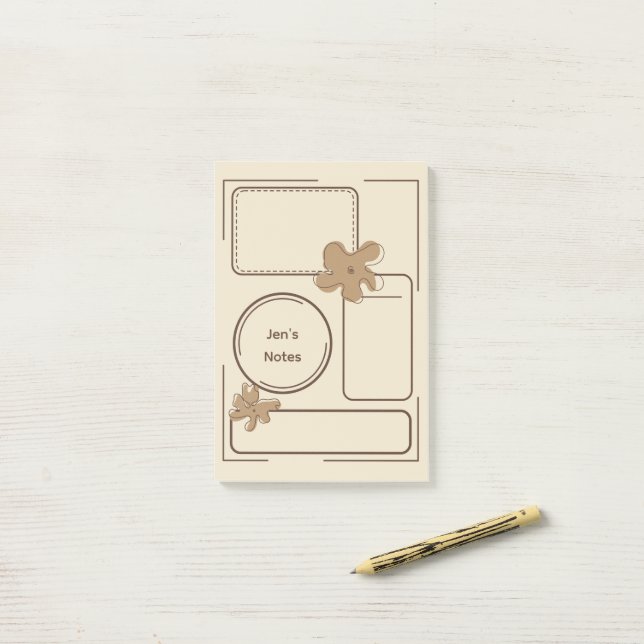 Minimalistischer Blumen-Notiz-Hintergrund Post-it Klebezettel (Auf Schreibtisch)