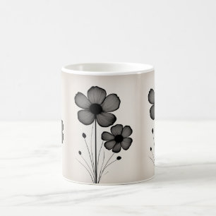 Minimalistischer Blumenfarben: Abstrakte schwarze Kaffeetasse