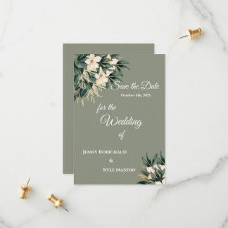 Minimalistischer Blumenstrauß Save the Date grün