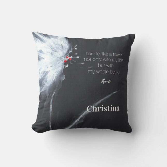 Minimalistischer Blumenwirbel Schwarz-weiß Kissen (Vorderseite)