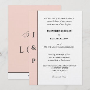 Minimalistischer Blush Weiß Monogramm  Einladung