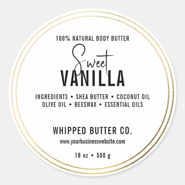 Minimalistischer Body Butter Small Business Gold|  Runder Aufkleber (Vorderseite)