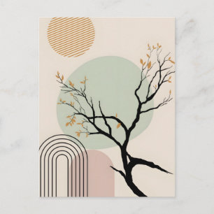 Minimalistischer Boho-Baum und geometrische Sonne Postkarte