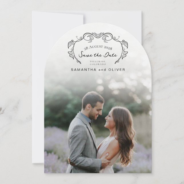 Minimalistischer Boho-Foto-Save-the-Date Einladung (Vorderseite)