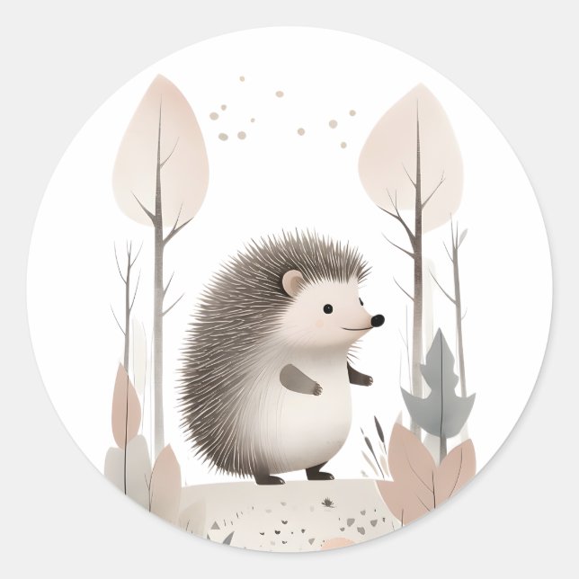 Minimalistischer Boho-Igel im Wald Runder Aufkleber (Vorderseite)