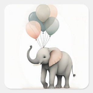 Minimalistischer Boho Style Elephant mit Balloons Quadratischer Aufkleber