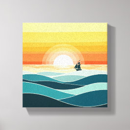 "Minimalistischer Boho Sunrise Ocean Mauer - Golde Leinwanddruck