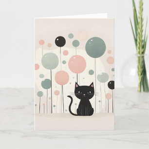 Minimalistischer Boho Süße schwarze Katze mit Ball Karte