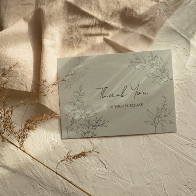 Minimalistischer botanischer Dank Mitteilungskarte (Botanical line art thank you note card for customer)