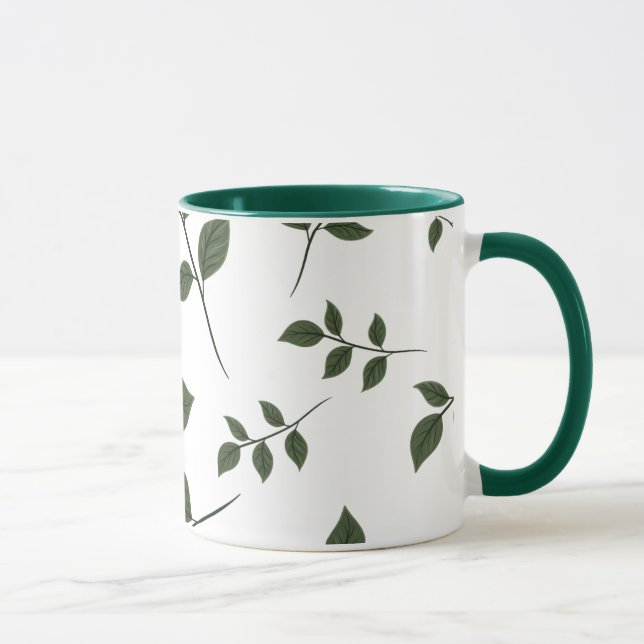 Minimalistischer botanischer grüner Blätter Zweito Tasse (Rechts)