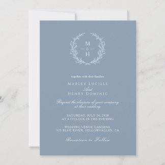 Minimalistischer botanischer Kranz Dusty Blue Hoch Einladung