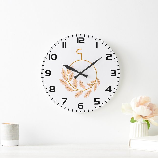 Minimalistischer botanischer Kranz modern neutral Große Wanduhr (Von Creator hochgeladen)