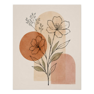 Minimalistischer botanischer Linienkunst-Druck | B Poster