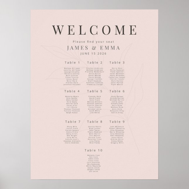 Minimalistischer botanischer Sitzplan 10 Warmes Er Poster (Vorne)