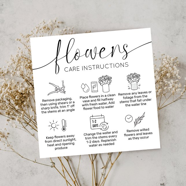 Minimalistischer Bouquet Care Guide Florist Vielen Quadratische Visitenkarte (Von Creator hochgeladen)