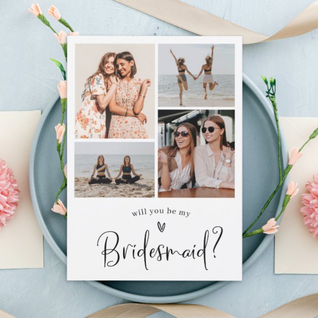 Minimalistischer Bridesmaid-Vorschlag FotoCollage Einladung (Von Creator hochgeladen)