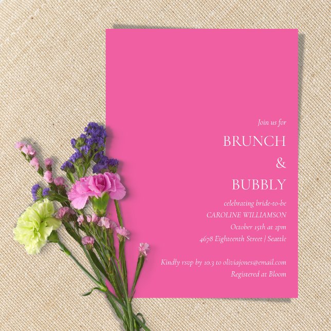 Minimalistischer Brunch Bubbly Brautparty Hot Pink Einladung (Von Creator hochgeladen)