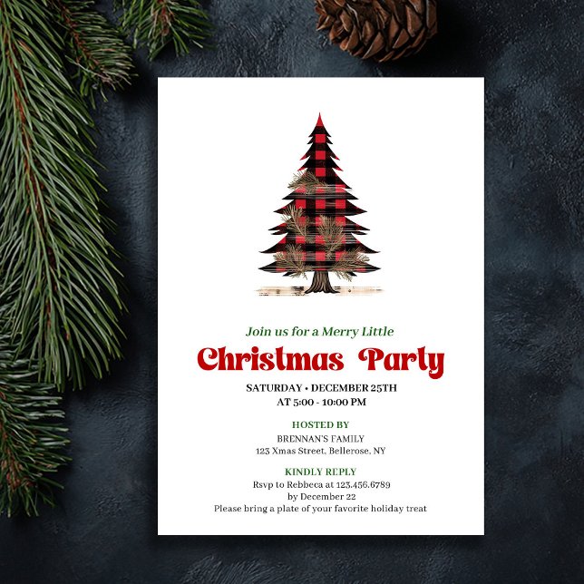 Minimalistischer Buffalo-Weihnachtsbaum Editable E Einladung (Minimalist Buffalo Christmas Tree Editable Invite)