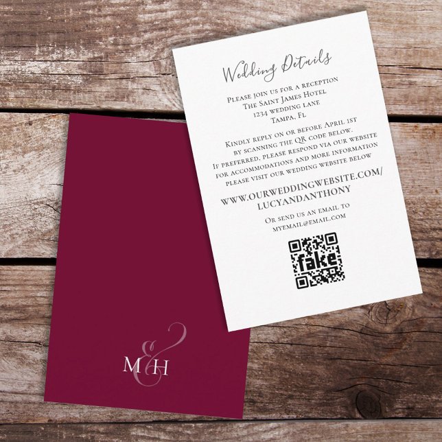 Minimalistischer Burgundy-Hochzeitcode - QR-Code Begleitkarte (Von Creator hochgeladen)