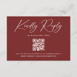 Minimalistischer Burgundy Wedding RSVP Card Qr Cod Begleitkarte