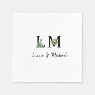 Minimalistischer Cactus Monogram Name White Cockta Serviette