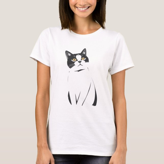 Minimalistischer Cat Line Art T - Shirt für Frauen (Vorderseite)