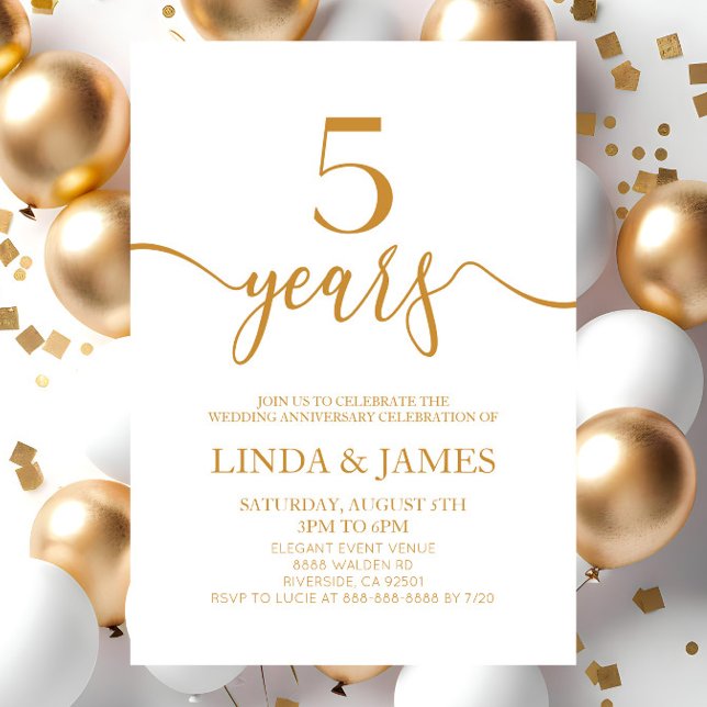 Minimalistischer Champagner 5. Hochzeitstag Einladung (Von Creator hochgeladen)