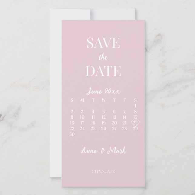 Minimalistischer Champagner Rosa Kalender Save The Date (Vorderseite)