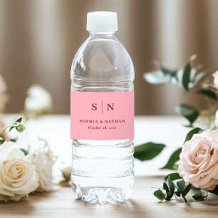 Minimalistischer Chic Rosa mit burgunderfarbenem Wasserflaschenetikett