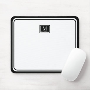 Minimalistischer Chic schwarzes Monogramm Doppelra Mousepad
