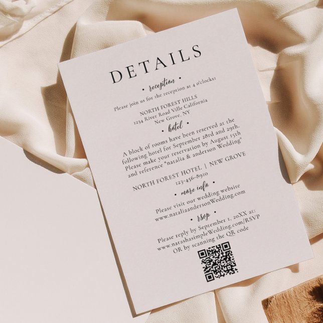 Minimalistischer Chic Script QR Code Hochzeitdetai Begleitkarte (Von Creator hochgeladen)