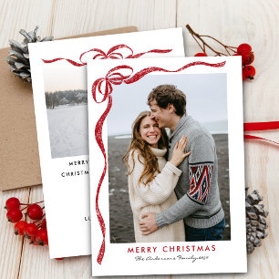 Minimalistischer Coquette-Roter-Bogen-Weihnachten Feiertagskarte