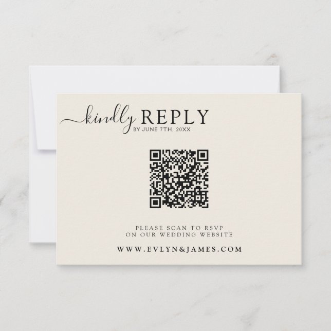 Minimalistischer Cream Milky Boho Chic QR Code Hoc RSVP Karte (Vorderseite)
