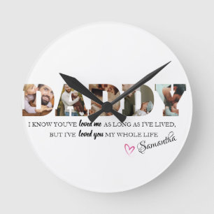 Minimalistischer DADDY Foto Collage Happy Vatertag Runde Wanduhr