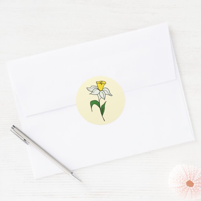 Minimalistischer Daffodil-Wedding Classic Round St Runder Aufkleber (Umschlag)