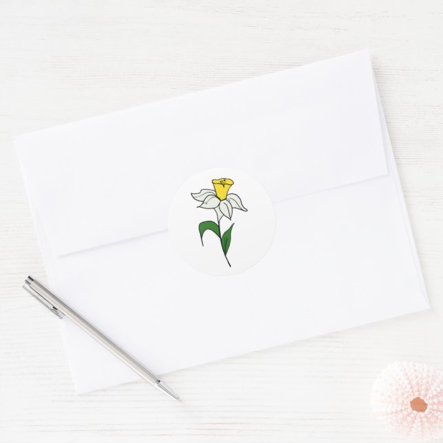 Minimalistischer Daffodil-Wedding Classic Round St Runder Aufkleber (Umschlag)