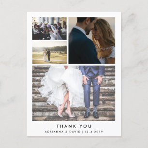 Minimalistischer Dank   Hochzeit mit vier Fotos Postkarte