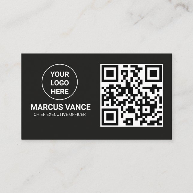 Minimalistischer Dark Mode QR-Code mit individuell Visitenkarte (Vorderseite)