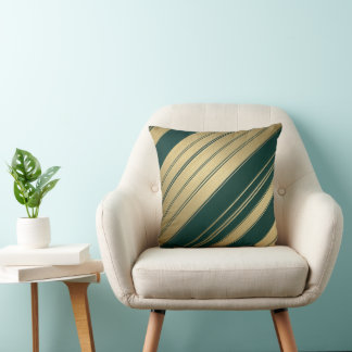 Minimalistischer diagonaler Gold- und Grünstreifen Kissen