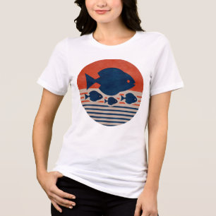 Minimalistischer Diskus & Tetras Mid-Century Art D Tri-Blend Shirt