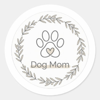 Minimalistischer Dog Mom Pfotenabdruck Herz Blumen Runder Aufkleber
