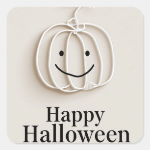 Minimalistischer Draht-Kürbis Frohe Halloween-Grüß Quadratischer Aufkleber