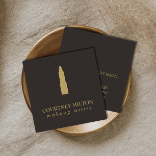 Minimalistischer dunkelgrauer goldener Lippenstift Quadratische Visitenkarte