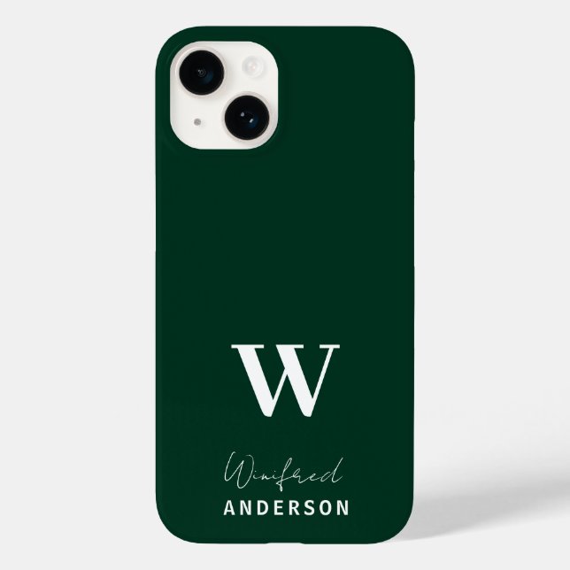 Minimalistischer dunkelgrüner Monogram-Individuell Case-Mate iPhone Hülle (Rückseite)