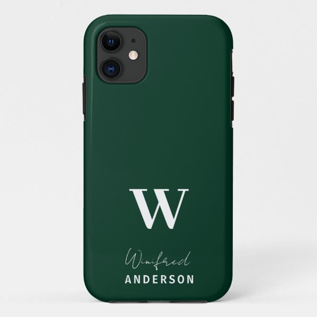 Minimalistischer dunkelgrüner Monogram-Individuell Case-Mate iPhone Hülle (Rückseite)