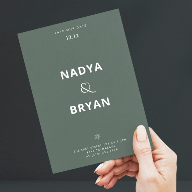 Minimalistischer dunkelgrüner QR-Code Winter Weddi Einladung (Von Creator hochgeladen)