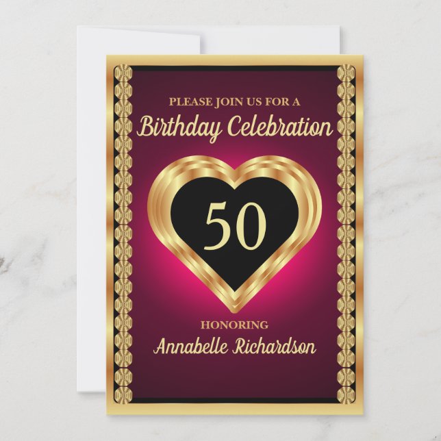 Minimalistischer dunkler Lila und goldener Geburts Einladung (Vorderseite)