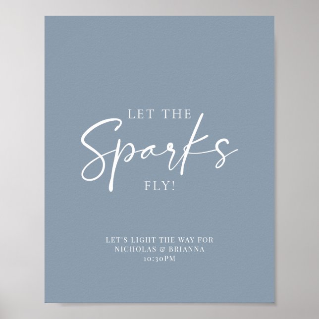 Minimalistischer Dusty Blue Wedding Sparkler Absen Poster (Vorne)