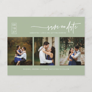 Minimalistischer Dusty Green Foto QR-Code Save the Postkarte